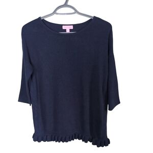 Lilly Pulitzer Girls Tierneigh Sweater Size XL (12–14) True Navy Blue Ruffle Hem